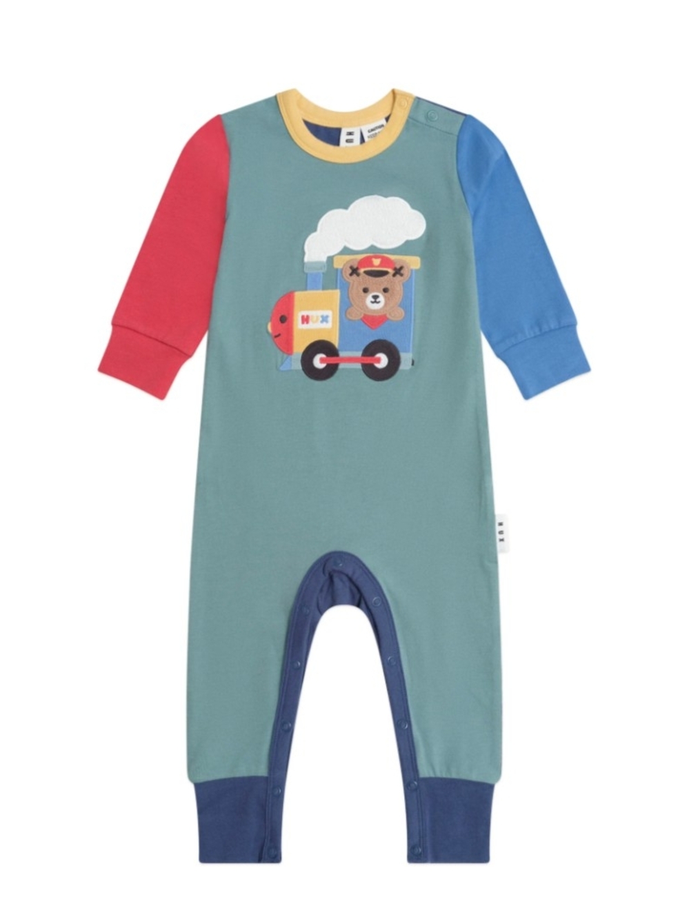 Hux Baby Colorblock Bear Train One-Piece Romper 6-12m